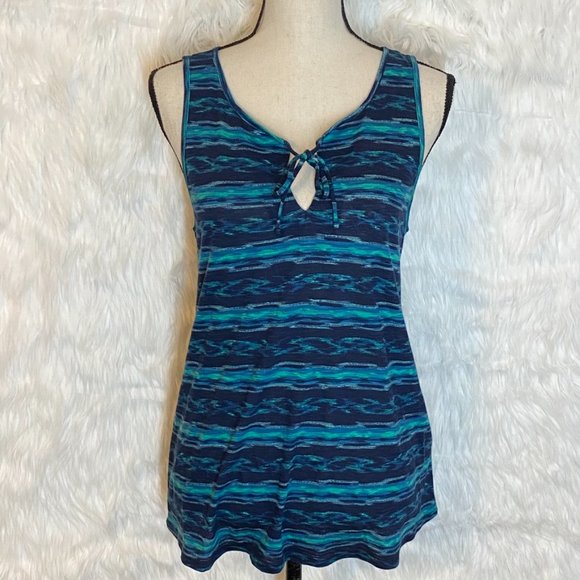 Lucky Brand Womens Tank Top with Keyhole Blue Wave Stripe Size Medium NEW - Picture 2 of 11